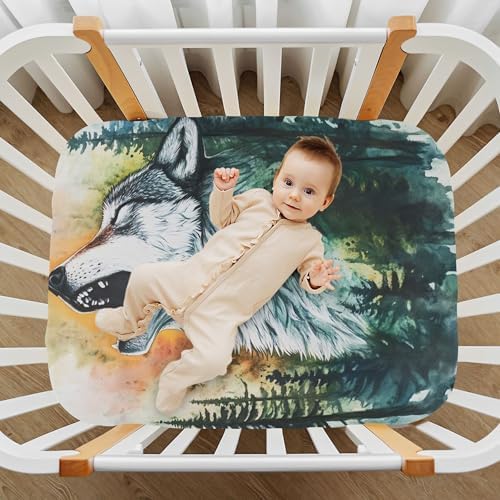 Qilmy Howling Wolf Crib Sheet for Babies Soft Breathable and Snug Fit