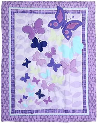 4 PC Butterfly Crib Bedding Set for Baby Girls Purple