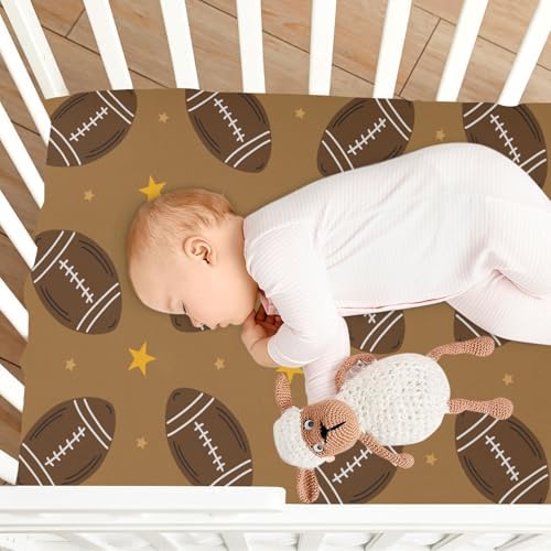 KICPOAY Stylized Footballs Brown Crib Sheets Stretchy Playard Sheets for Baby
