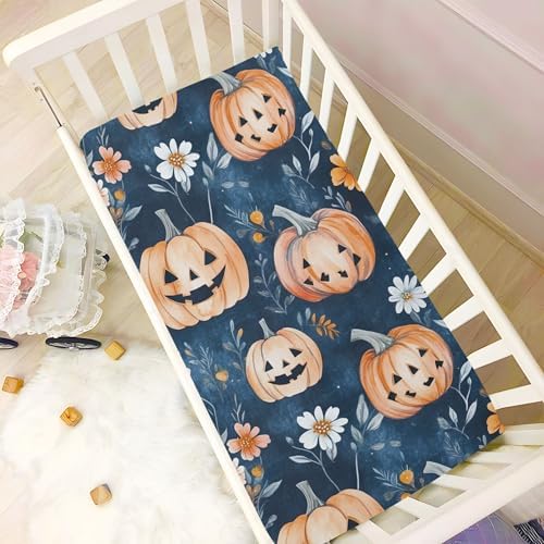 Qilmy Halloween Pumpkins Crib Sheet for Kids