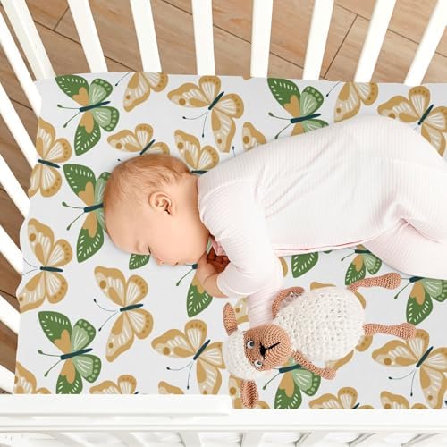Yellow Green Butterfly Fitted Crib Sheets for Baby