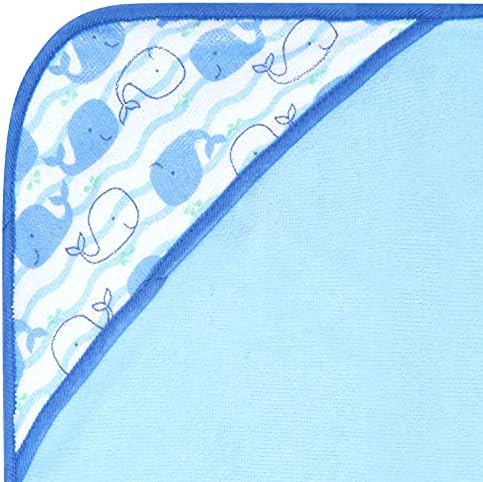 Buttons Stitches 3-Pack Blue Whale Hooded Baby Towels