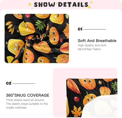 Qilmy Halloween Pumpkins Crib Sheet for Baby