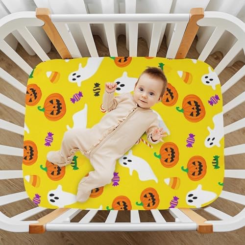 Qilmy Halloween Ghosts Fitted Crib Sheet for Baby Soft Breathable