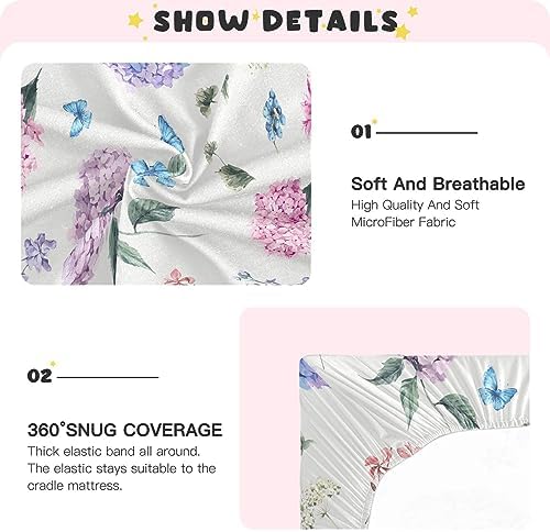 KICPOAY Hydrangea Butterfly Crib Sheets for Baby