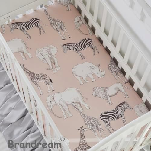 Brandream Crib Sheets - Jungle Animals Soft Breathable Neutral