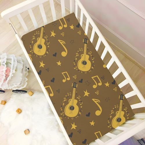 Brown Guitar Stars Notes Crib Sheet for Baby