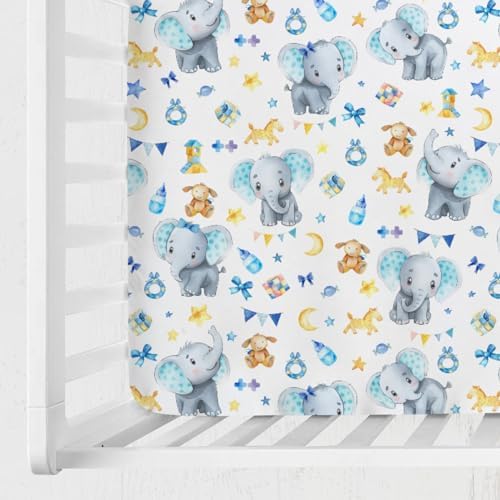 Soft Elephant Crib Sheets 52x28 Cartoon Design Fitted Mattress Cover