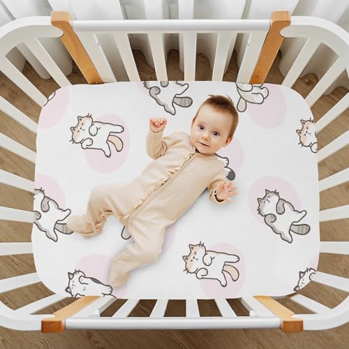 KICPOAY Cartoon Cat Fitted Crib Sheets Stretchy Playard Sheets for Baby