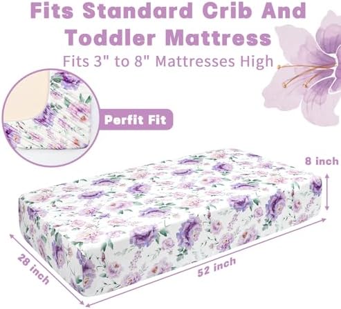 HNHUAMING Crib Sheet Fitted 52 X 28 Ultra Soft Breathable Purple Floral