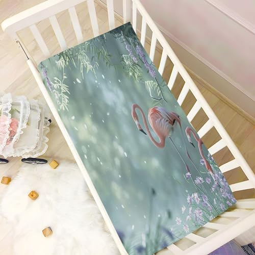 Qilmy Lavender Flamingos Fitted Crib Sheet for Girls and Boys