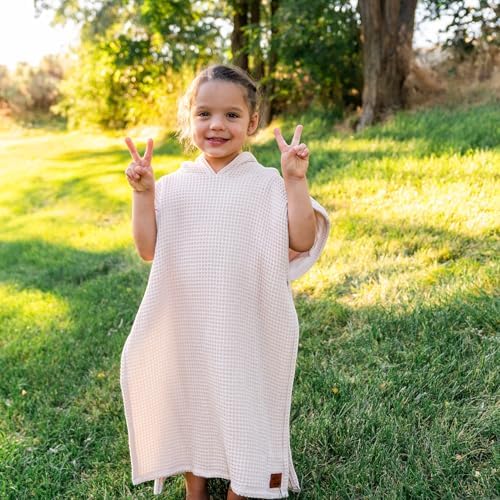 JadeKai Hooded Towel for Kids - Organic Cotton Waffle with Snap Poncho Conversion