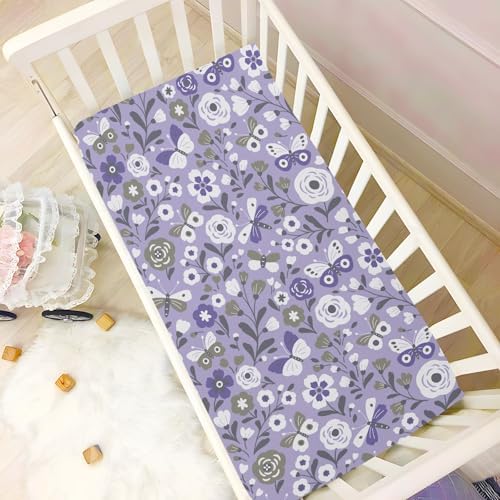 White Flowers Butterflies Crib Sheets for Baby Toddler