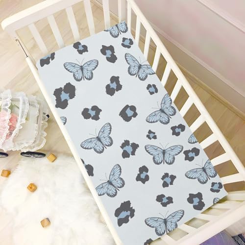 Blue Butterfly Wild Leopard Crib Sheets for Baby Toddler
