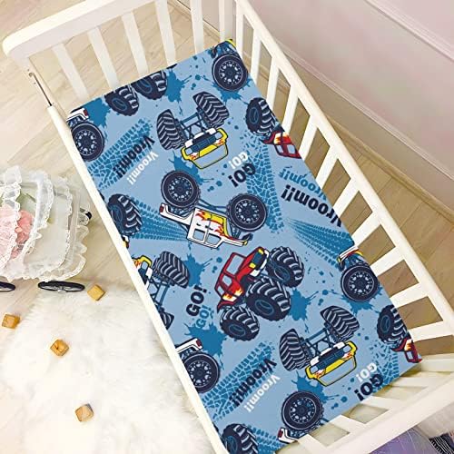 UMIRIKO Baby Monster Trucks Crib Sheet 52x28x9in