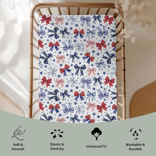 Red White Blue Bows Crib Sheets 28x52 Patriotic Fitted Mattress Covers