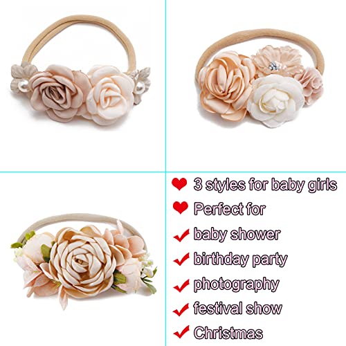 Baby Girl Headbands 3pcs Flower Crown Elastic Hairbands
