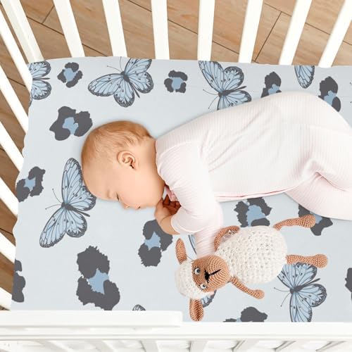Blue Butterfly Wild Leopard Crib Sheets for Baby Toddler