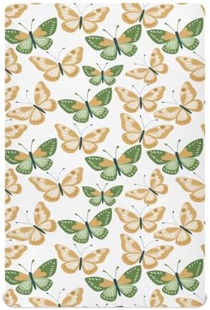 Yellow Green Butterfly Fitted Crib Sheets for Baby
