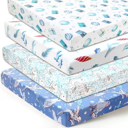 Dormlony Stretchy Fitted Crib Sheet 4 Pack with Bird Pattern