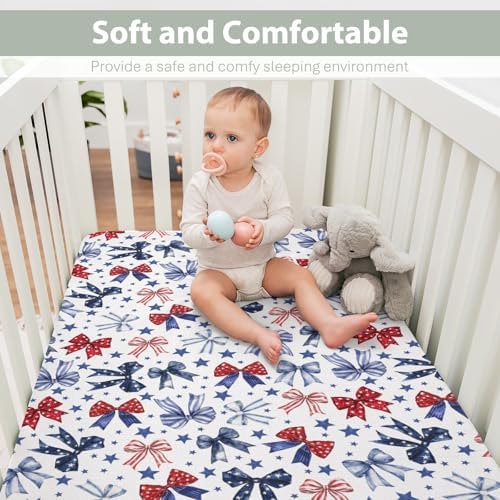 Red White Blue Bows Crib Sheets 28x52 Patriotic Fitted Mattress Covers