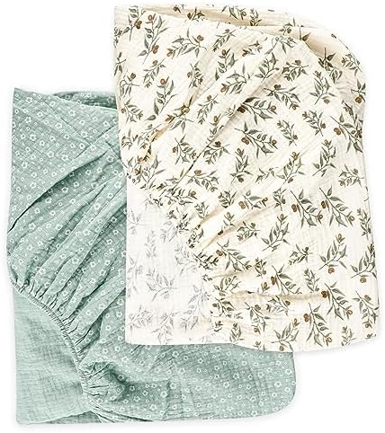 HNHUAMING Muslin Crib Sheets 2 Pack - Neutral Blue Green