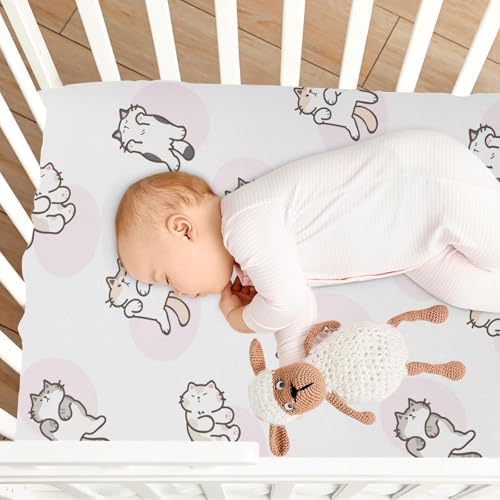 KICPOAY Cartoon Cat Fitted Crib Sheets Stretchy Playard Sheets for Baby