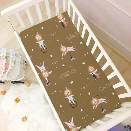 Circus Lions Stars Brown Fitted Crib Sheets for Baby Toddler