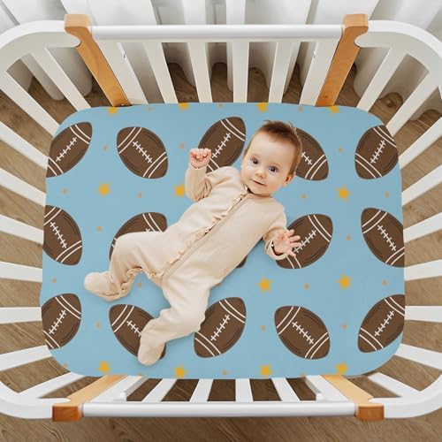 KICPOAY Blue Footballs Crib Sheets Stretchy Playard Sheets for Baby