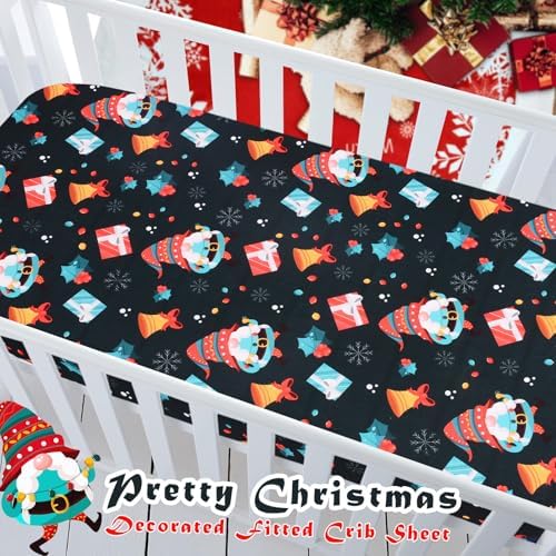 YHITBG Christmas Crib Sheet Black with Santa and Bell