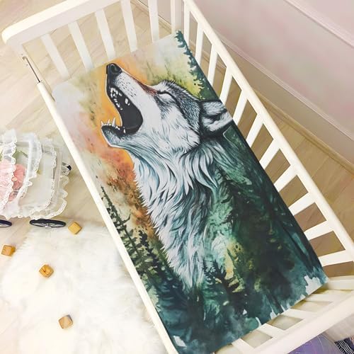 Qilmy Howling Wolf Crib Sheet for Babies Soft Breathable and Snug Fit