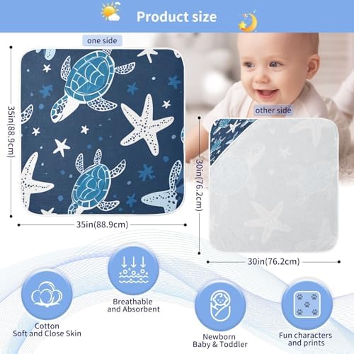 BOESI Doodle Turtle Star Baby Bath Towel - 30x30in