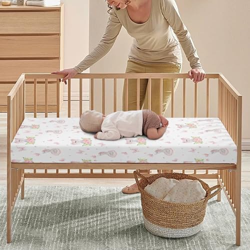 QINBEIDU Pink Elephants Crib Sheet 28x52