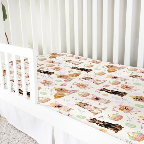 Happy Easter Dog Crib Sheet 52x28 Bunny Design