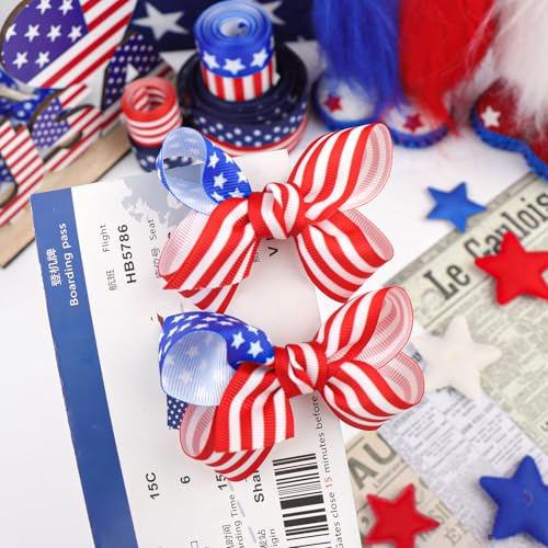 4th of July Hair Clip with American Flag Bow for Baby Toddler