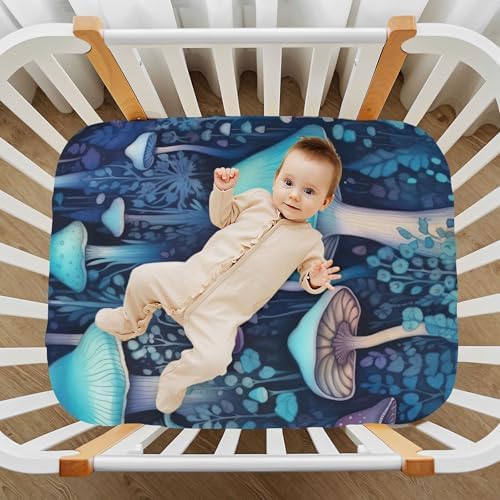 Qilmy Blue Mushroom Fitted Crib Sheet for Baby