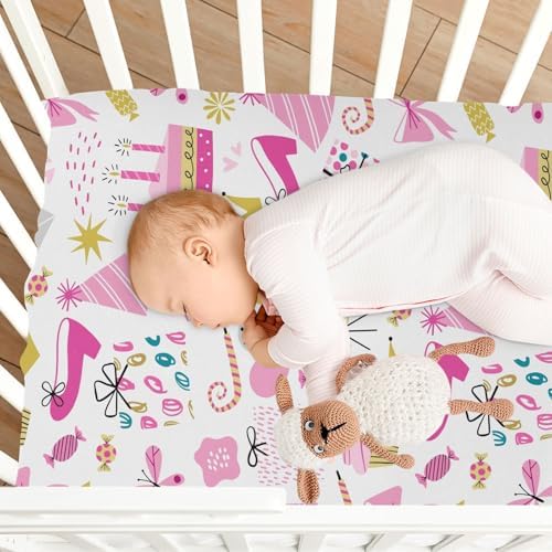 Party Princess Pink Bows Crib Sheets for Baby
