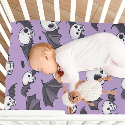 Qilmy Bats and Skulls Crib Sheet Soft Breathable Baby Bedding