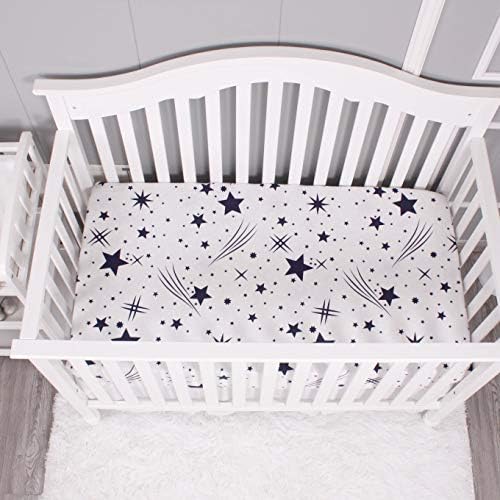 Belsden 3 Pack Crib Sheets Set White Star Navy Star