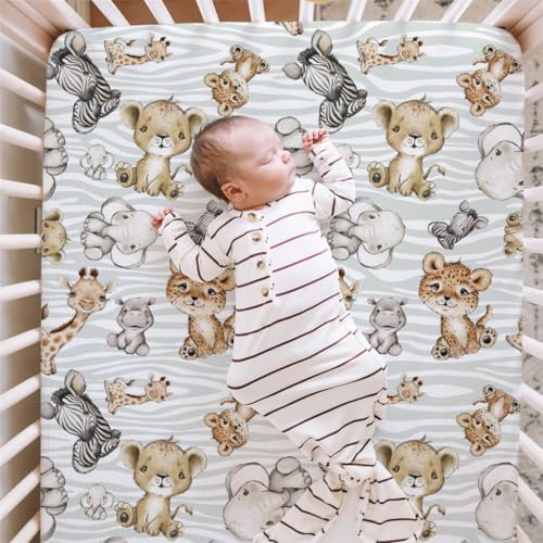 Safari Jungle African Animals Baby Crib Sheet for Boy Girl