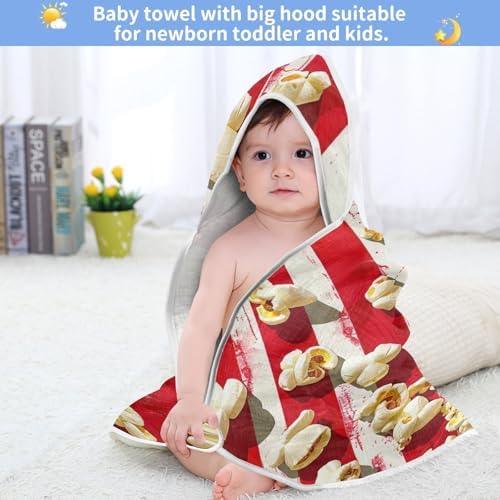 PaChyLuu Popcorn on Red Stripe Baby Hooded Towel 35x35 Inch