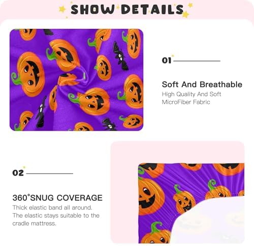 Qilmy Halloween Pumpkins Crib Sheet for Baby Playard Toddler Bed