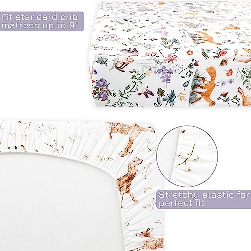 CARUILI Fitted Crib Sheets 2 Pack Woodland Animal Design