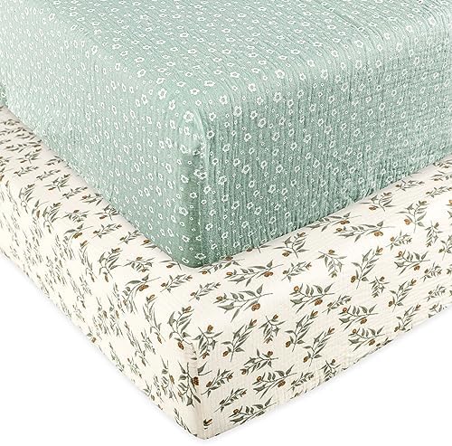 HNHUAMING Muslin Crib Sheets 2 Pack - Neutral Blue Green