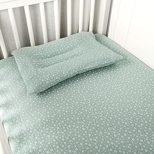 HNHUAMING Muslin Crib Sheets 2 Pack - Neutral Blue Green