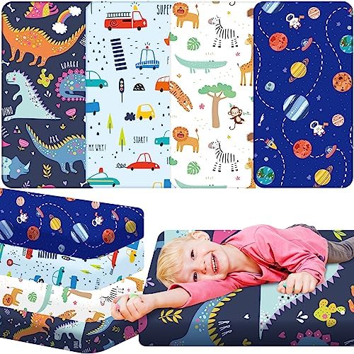 Mixweer 4 Pcs Toddler Crib Fitted Sheets Nap Pad Covers