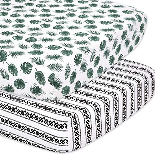 The Peanutshell 2-Pack Fitted Crib Sheets - Leaf n Stripe
